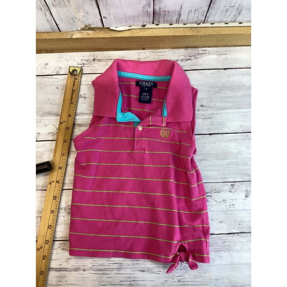 Chaps EST 1978 Girls Polo Size 5 Pink Stripes Collared Knotted Side Sleeveless